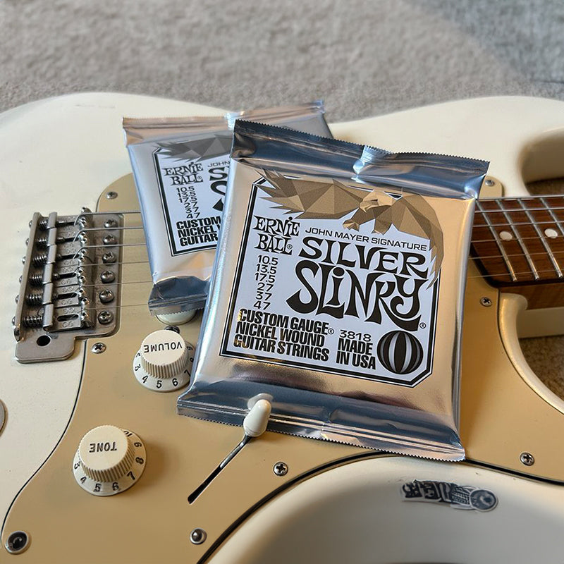 Ernie Ball John Mayer Silver Slinky Nickel Wound Electric Guitar Strings 3-Pack Tin - 10.5-47 Gauge - V.I.P Digital Presence