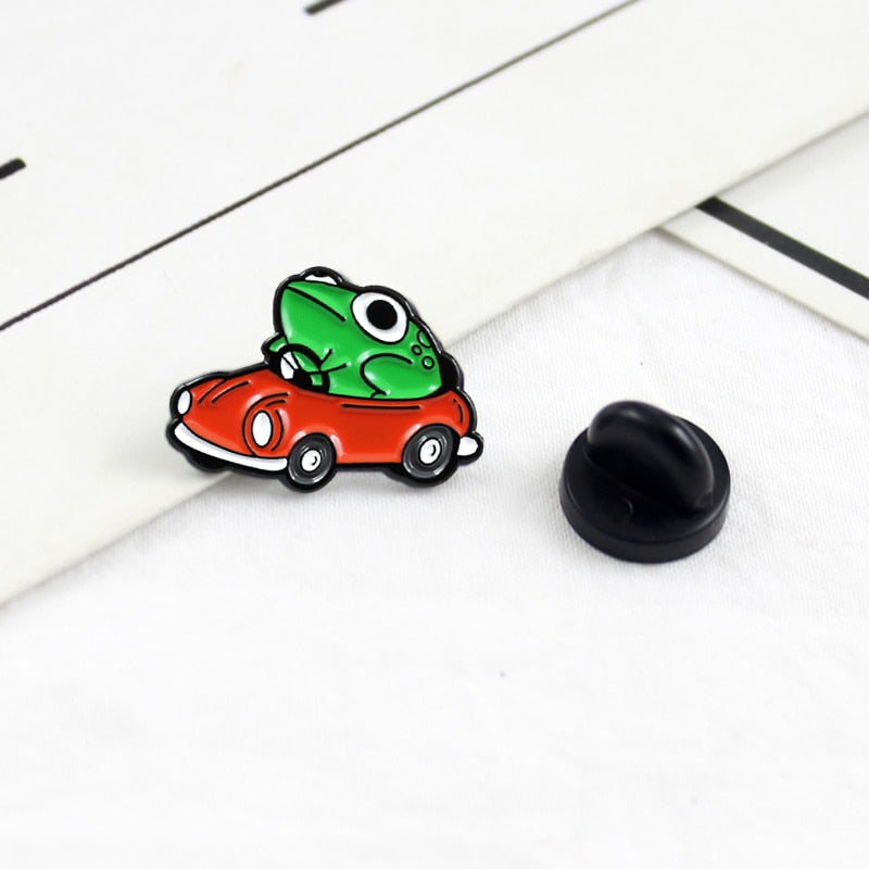Frog Driver Enamel Pin Small Red Car Brooch Backpack Clothes Lapel Funny Animal Frog Jewelry Gift for Friends Children - V.I.P Digital Presence