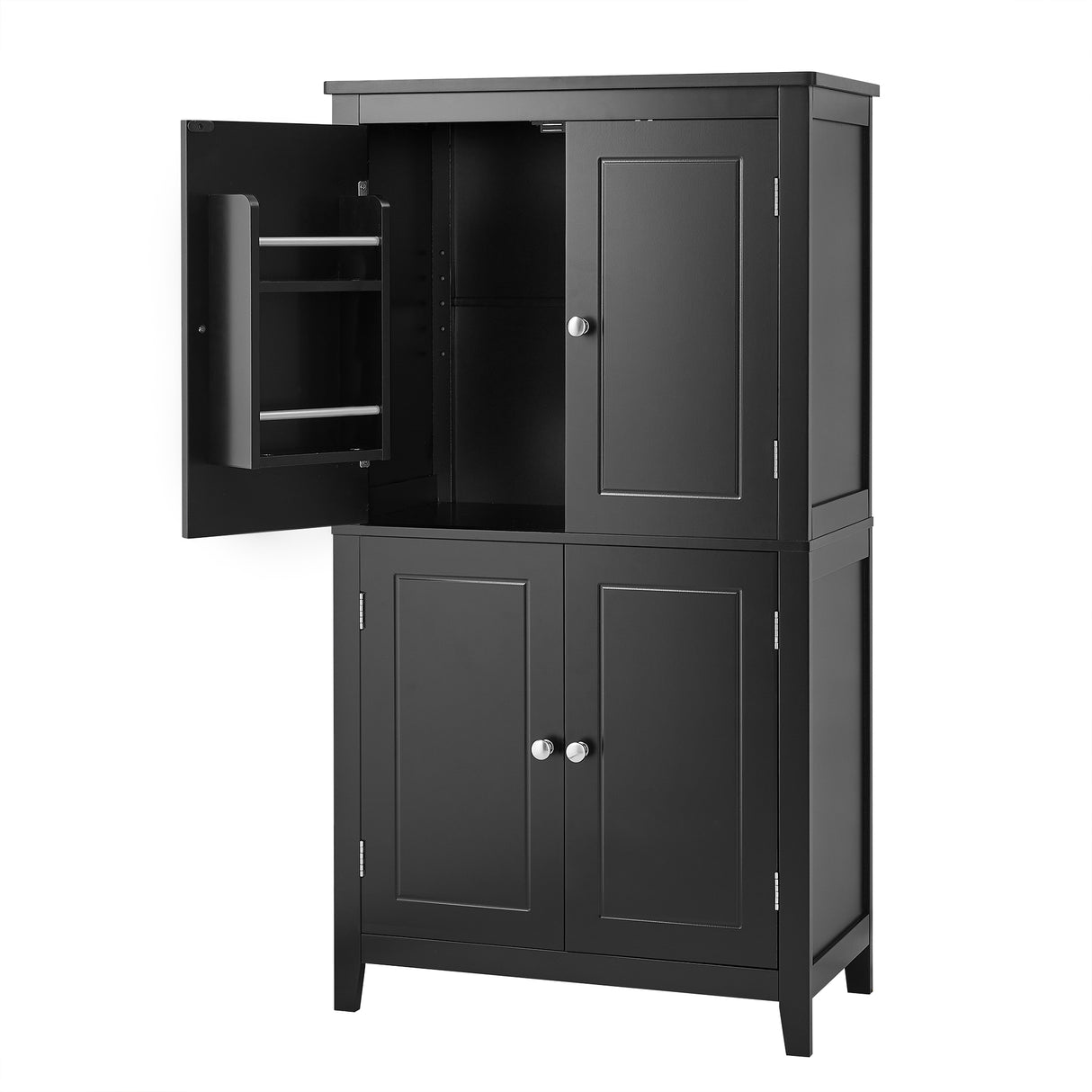 Bathroom floor storage cabinet, bathroom storage cabinet, 4-door independent cabinet, adjustable shelf, adaptive shelf, black - V.I.P Digital Presence