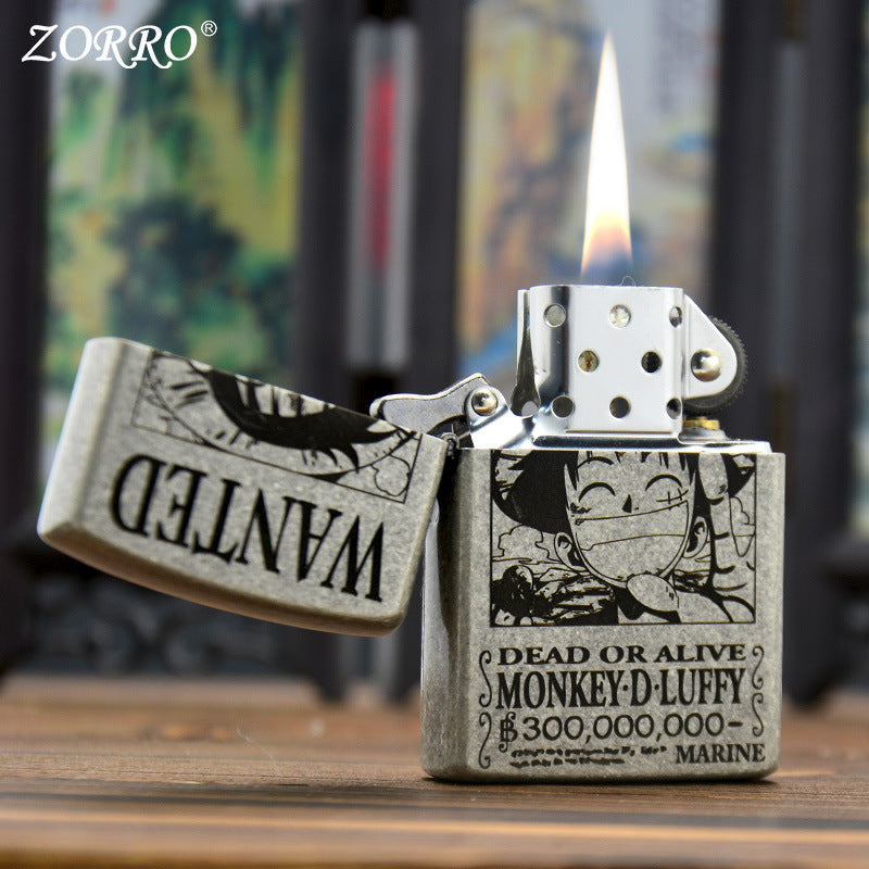 ZORRO Zoro Ancient Silver Pirate King Luffy Kerosene Lighter - V.I.P Digital Presence