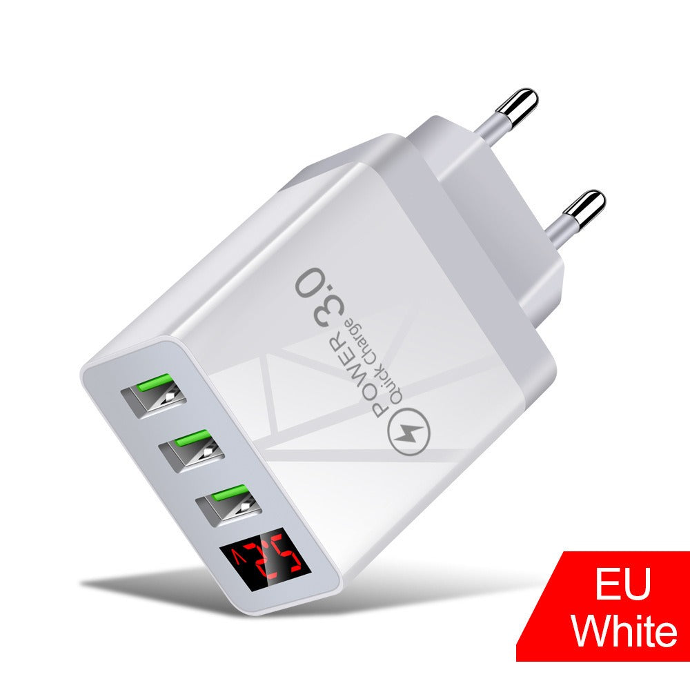 Digital display phone charger 3USB digital display screen fast charger, multi port USB charging head - V.I.P Digital Presence