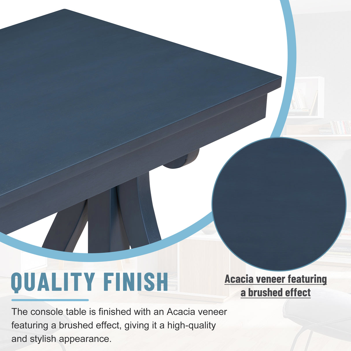 48-Inch Rustic Vintage Console Table --- Farmhouse Style Entryway Table with Open Shelf and Sturdy Construction (Navy) - V.I.P Digital Presence