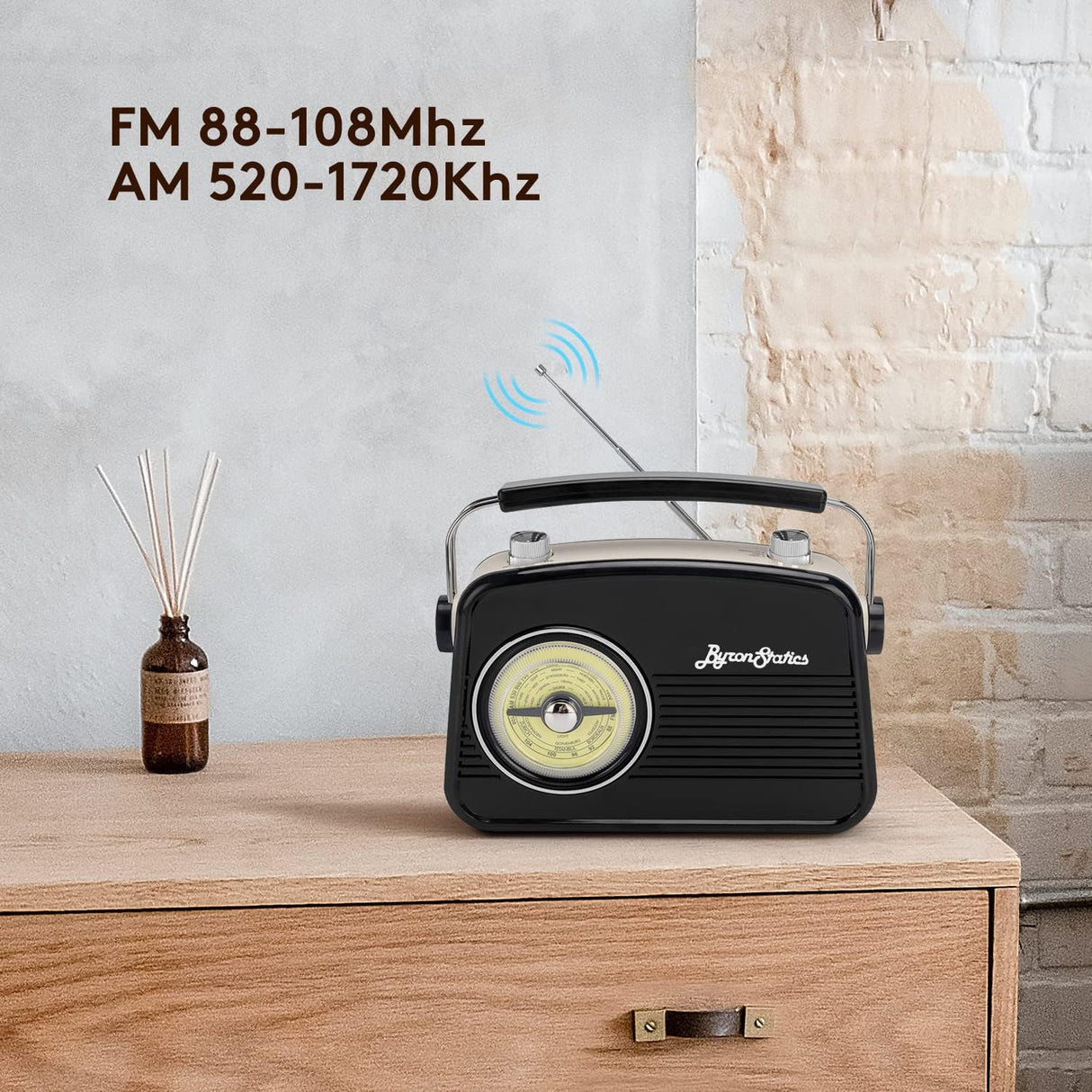 Black AM FM Radio - Small Portable Radios Vintage/Retro with Headphone Jack, Large Analog Rotary Tuning Dial - V.I.P Digital Presence