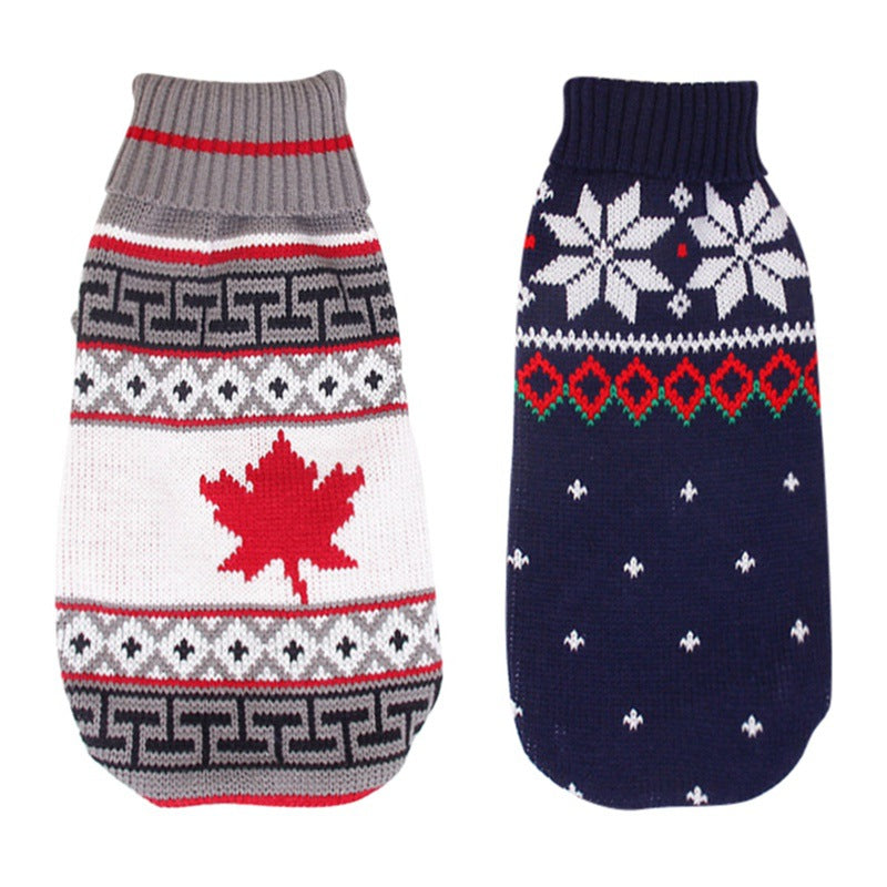 Christmas reindeer maple leaves snowflakes holiday pet clothes high necked knitted sweaters dog and cat clothing jackets - V.I.P Digital Presence