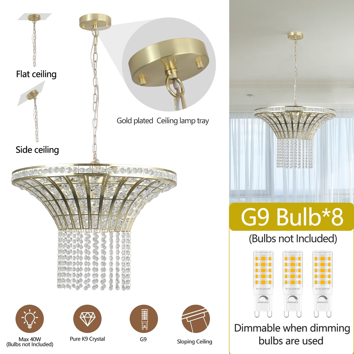 (Same as W1340120181/L5021) 8-Light 23.6" Wide Crystal Waterfall Chandelier (Bulb Not Included) - V.I.P Digital Presence