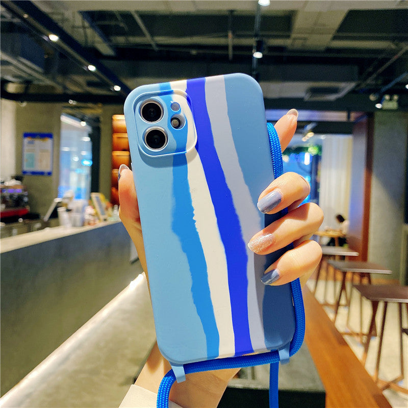 Funda para teléfono móvil Apple 13 Pro con cordón de silicona arcoíris, compatible con el 11 Pro, funda anticaídas con todo incluido.