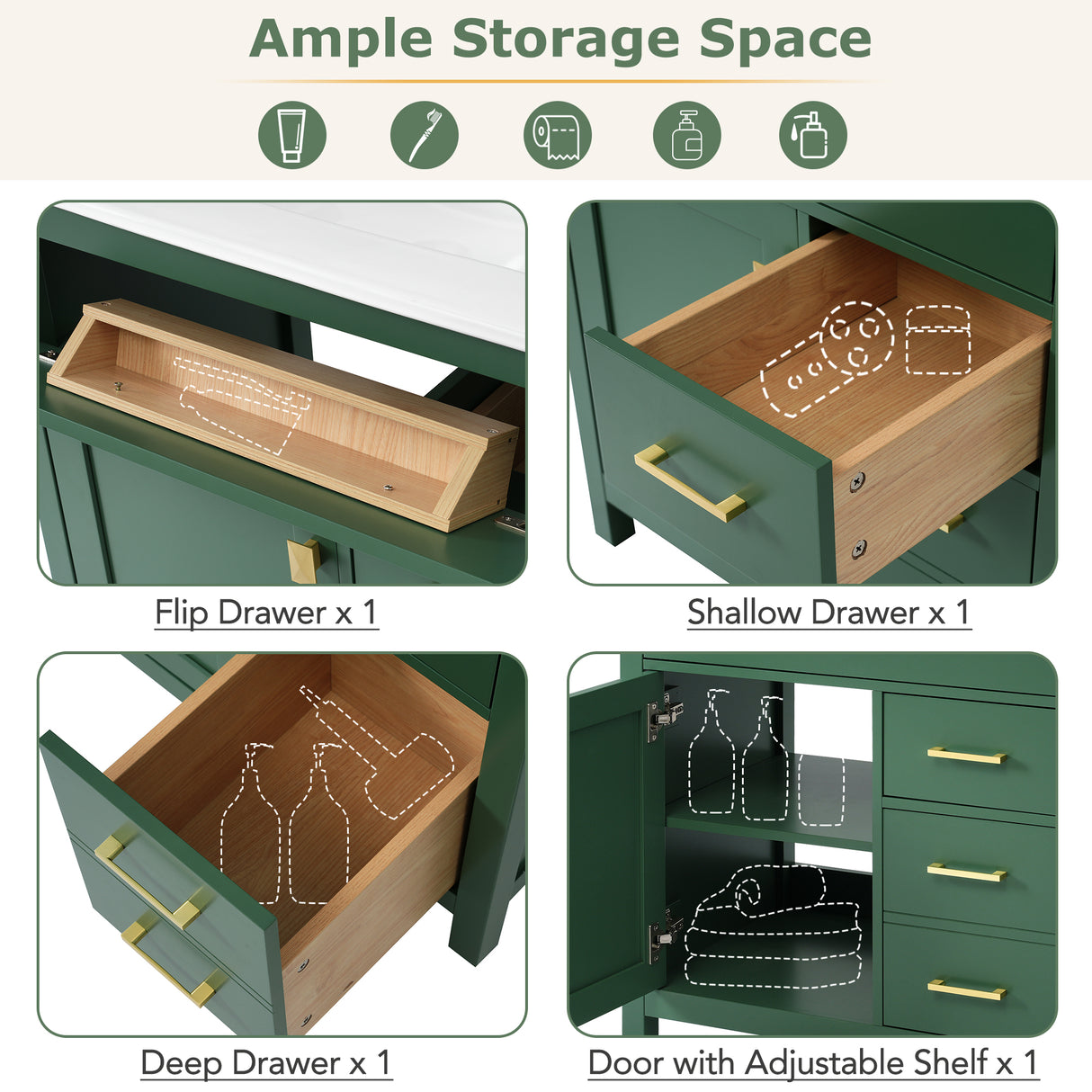 30-Inch Green Bathroom Vanity with Ceramic Sink and Ample Storage - Ideal Choice for Small Bathrooms - V.I.P Digital Presence