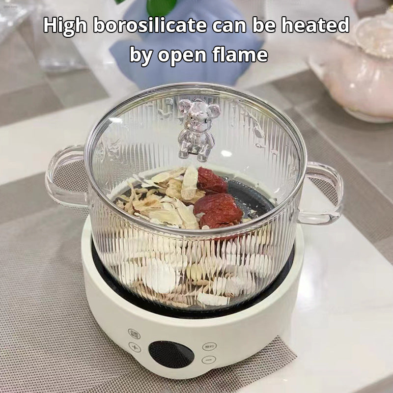 Small Bear Soup Bowl, Large Household New High Beauty Salad Bowl, Instant Noodle Bowl with Cover, Double Ear Glass Pot - V.I.P Digital Presence
