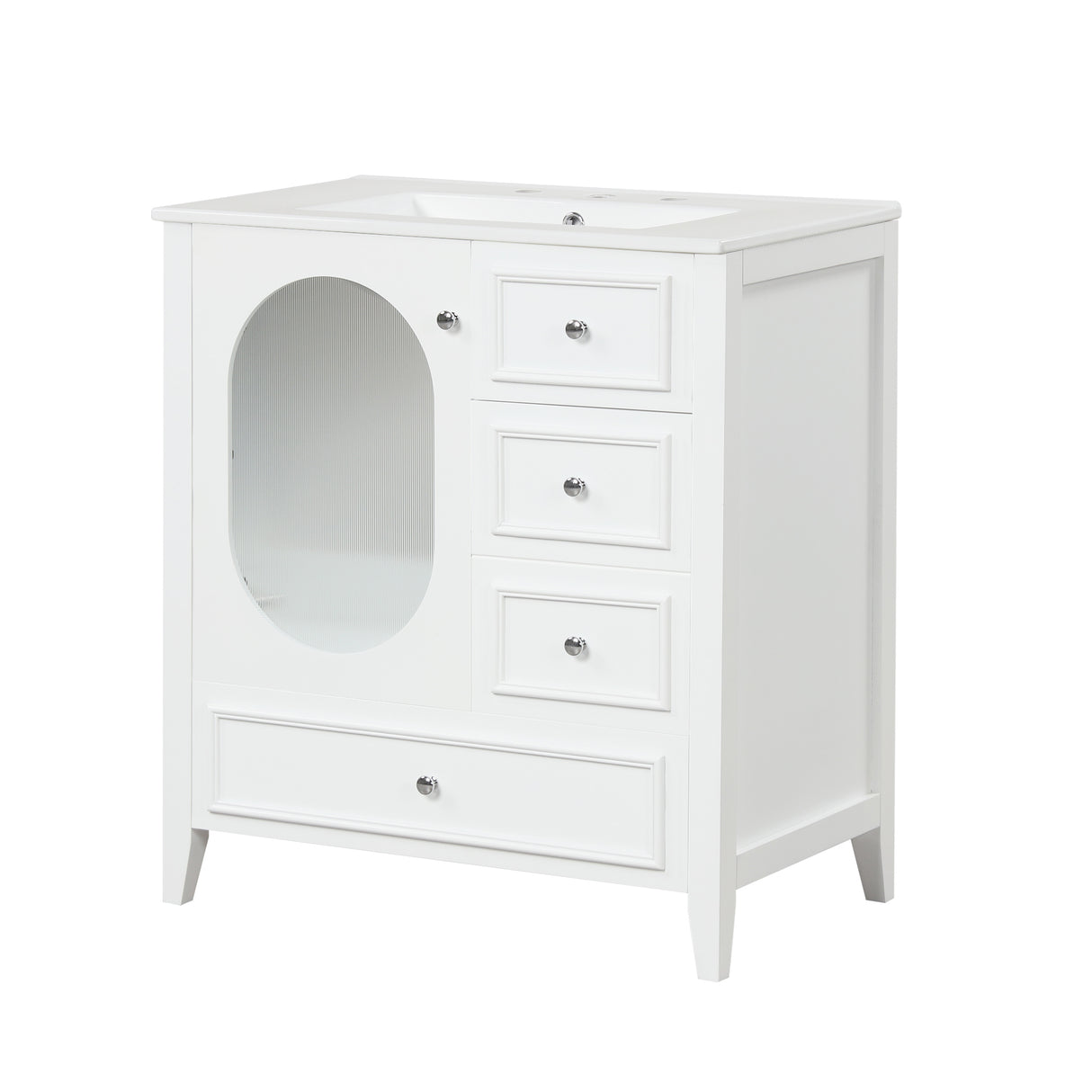30" Bathroom Vanity with Sink, Bathroom Vanity Cabinet with Three Drawers and Door, Solid Wood and MDF, White - V.I.P Digital Presence