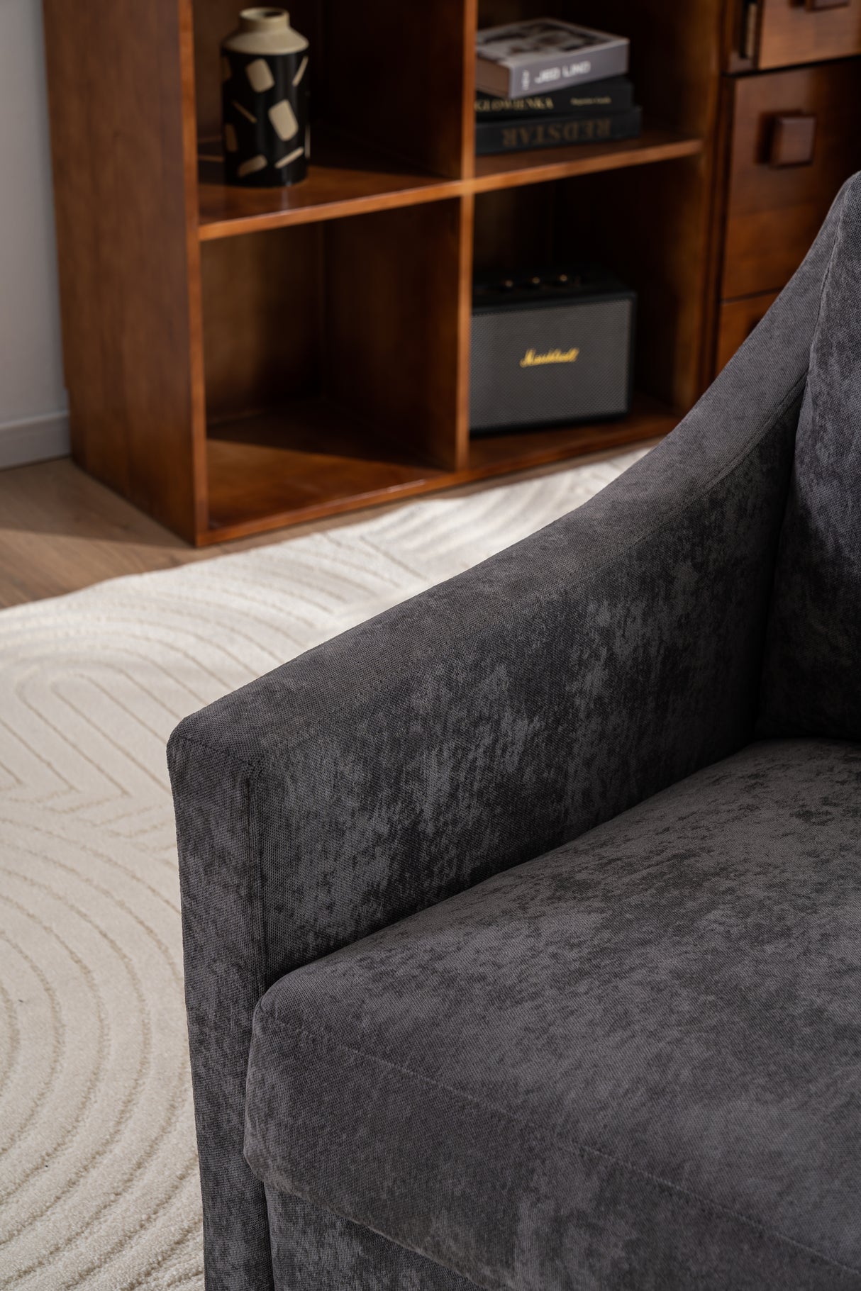 Large swivel chair, soft cushion armchair, modern chair, skin friendly gradient linen fabric, comfortable sitting gray