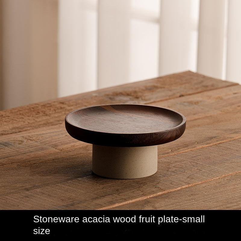 Acacia wood cake tray living room household Dim sum tray clay high fruit tray - V.I.P Digital Presence