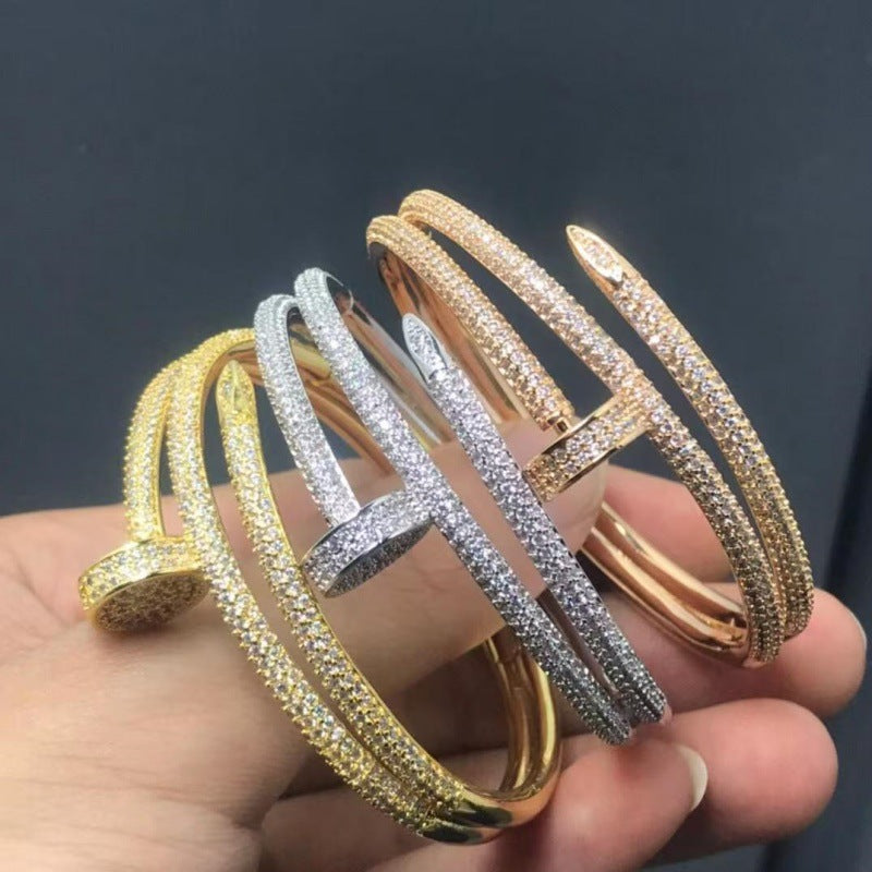 Precision Thick Plating Head and Tail Diamond Fashion Three-Circle Full Diamond Couple Bracelet - V.I.P Digital Presence