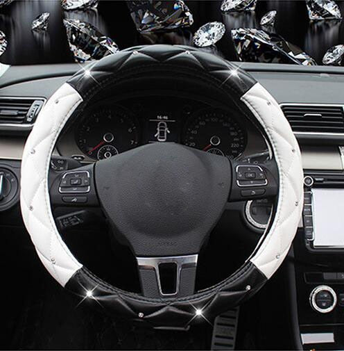 Leather Steering Wheel Covers Crystal Studded Rhinestone Car Steering-Wheel Cover Cases Pink Car Interior Accessories For Girls - V.I.P Digital Presence