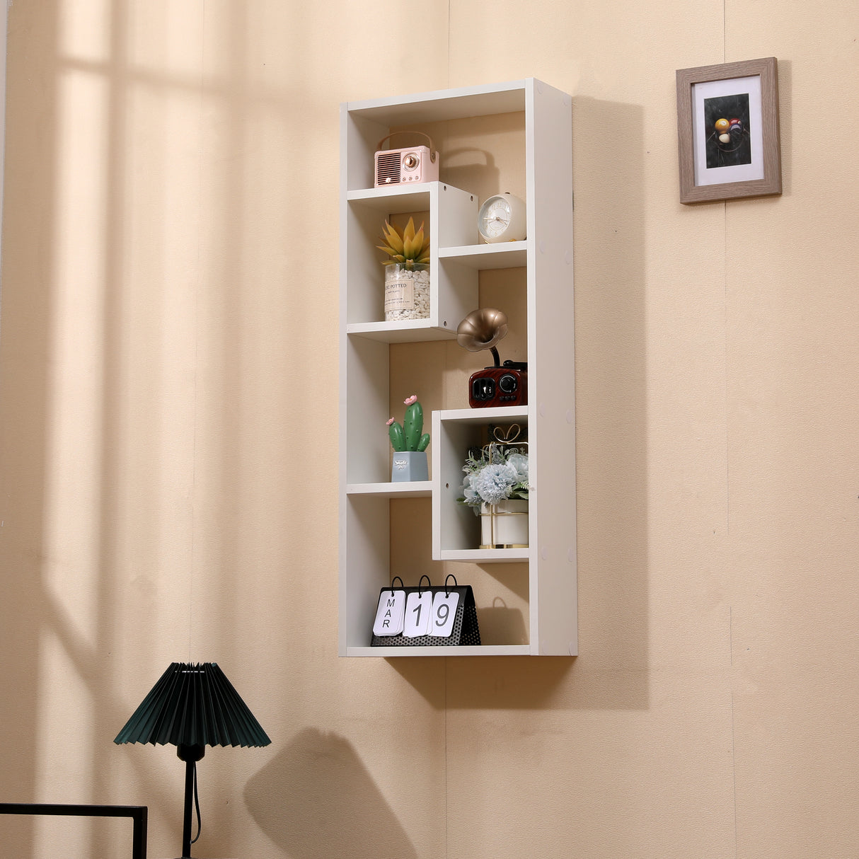 Bookshelf, Freestanding Wood Open Bookcase with 5 Cubes, with 2 keyhole hangers, Home Office Décor Rectangular Storage - V.I.P Digital Presence