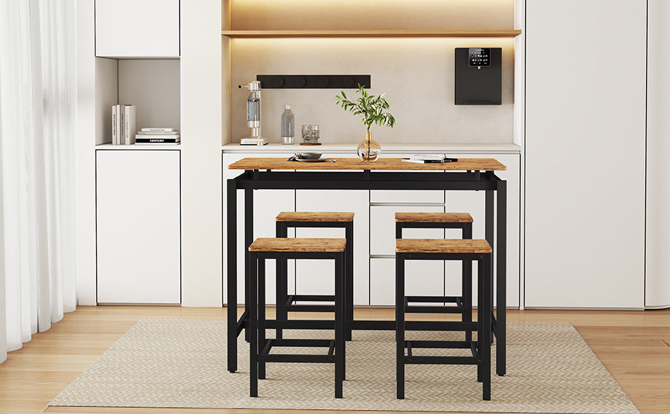 TREXM 5-piece compact bar table with table and stool - modern industrial design brown - V.I.P Digital Presence
