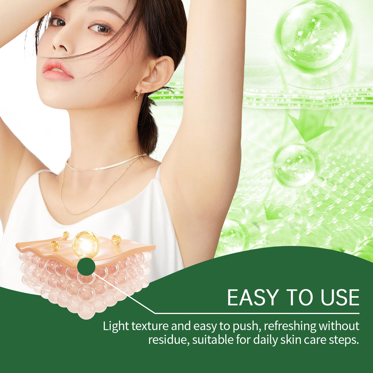 Exfoliante desintoxicante de té verde para axilas, exfoliante para estudiantes, hombres y mujeres, blanqueamiento de axilas, rejuvenecimiento de articulaciones, hidratante.