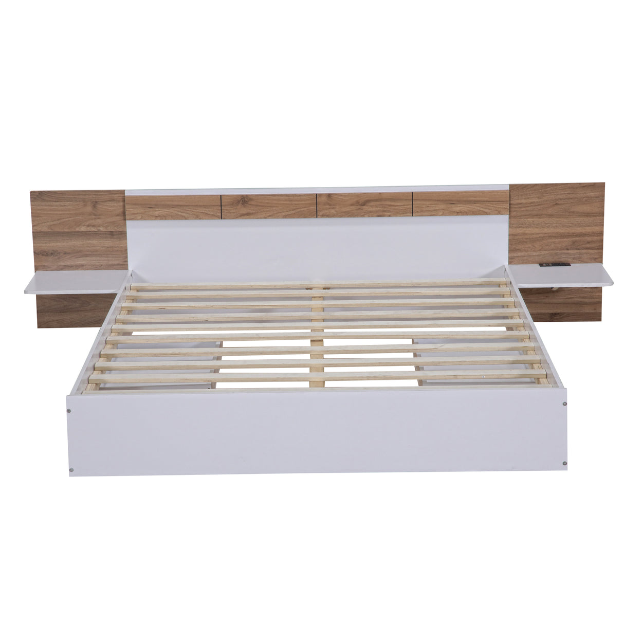 Queen Size Platform Bed with Headboard, Drawers, Shelves, USB Ports and Sockets White