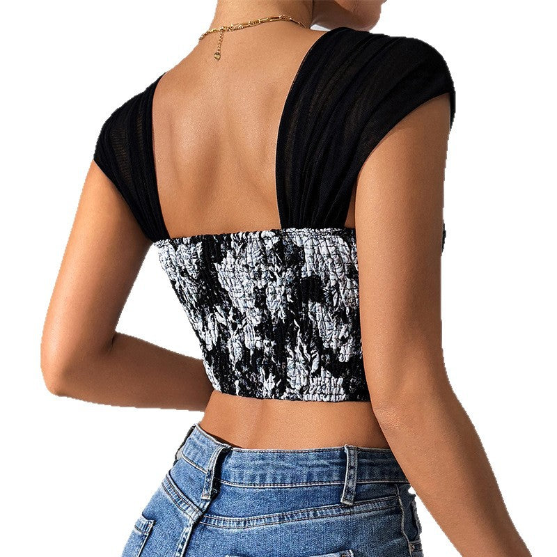 Printed ultra short crop top with exposed navel for summer - V.I.P Digital Presence