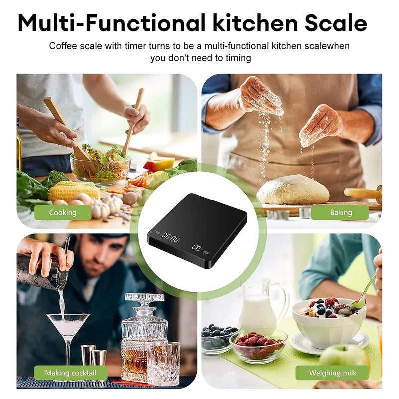 Digital Coffee Scale with Timer LED Screen Espresso USB 3kg Max.Weighing 0.1g High Precision Measures in Oz/ml/g Kitchen Scale - V.I.P Digital Presence