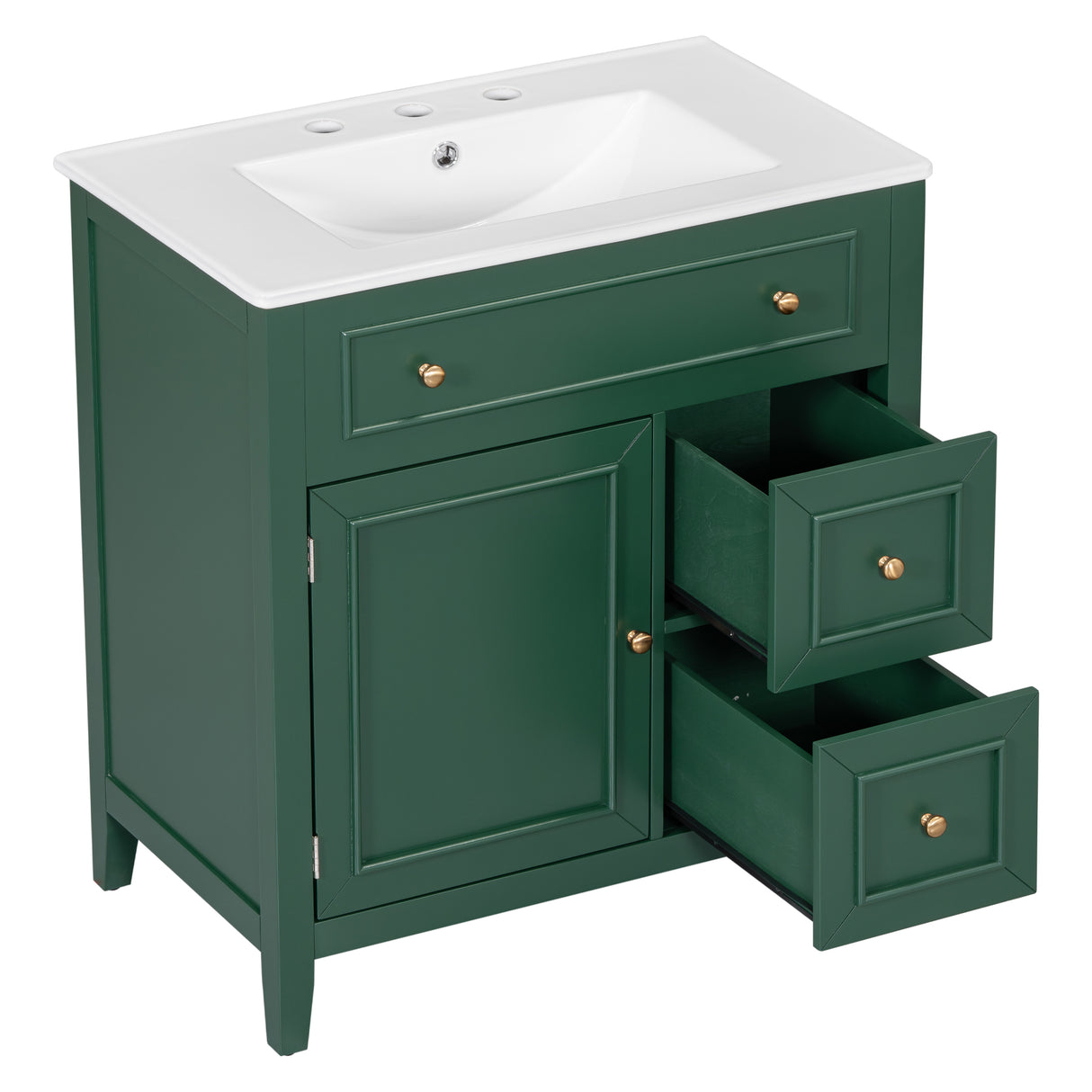 30" Bathroom Vanity with Sink Top, Bathroom Vanity Cabinet with Door and Two Drawers, Solid Wood Frame, One Package, Green - V.I.P Digital Presence