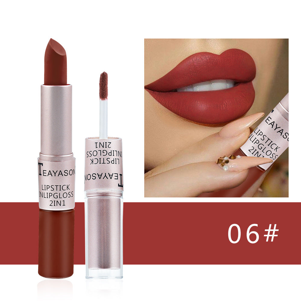Double-Headed Non-Stick Cup Matte Matte Lip Gloss Two-In-One Matte Bean Paste Does Not Fade With Cup Lipstick Female - V.I.P Digital Presence
