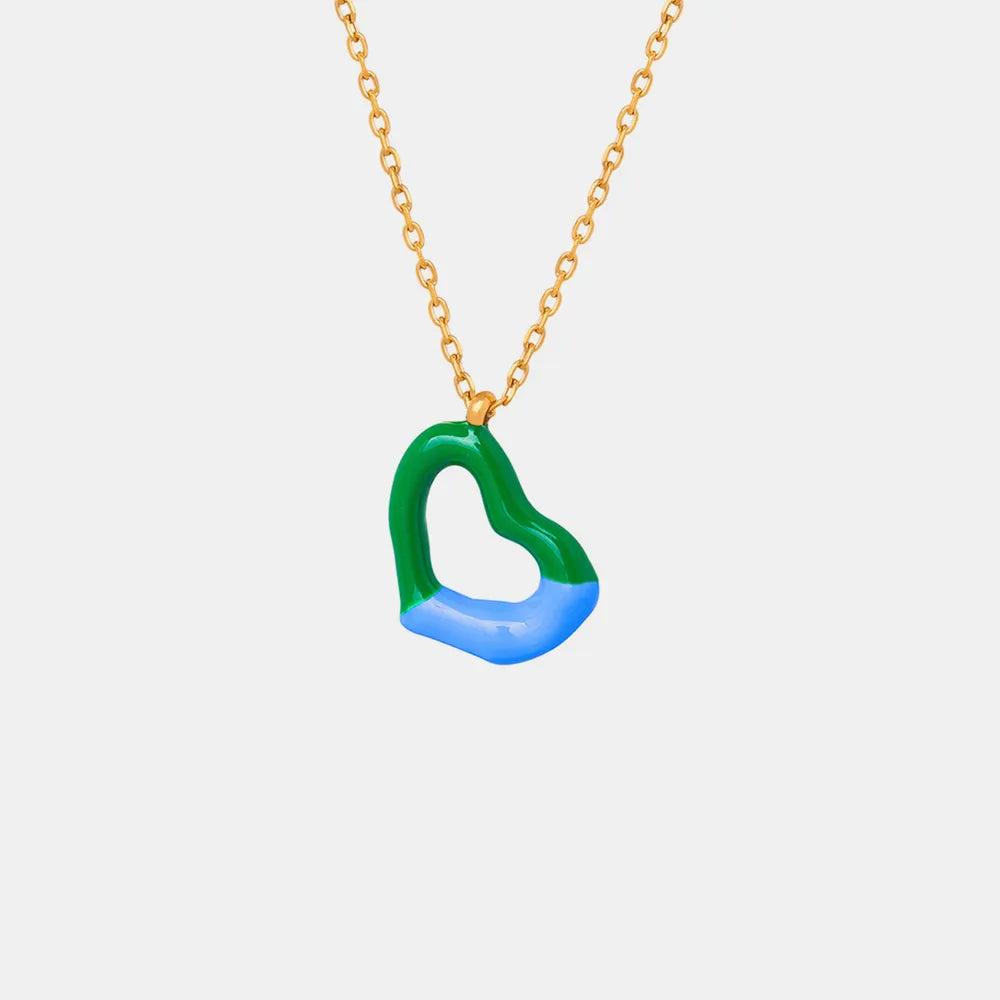 Two tone weight glazed design heart pendant titanium steel gold-plated necklace - V.I.P Digital Presence