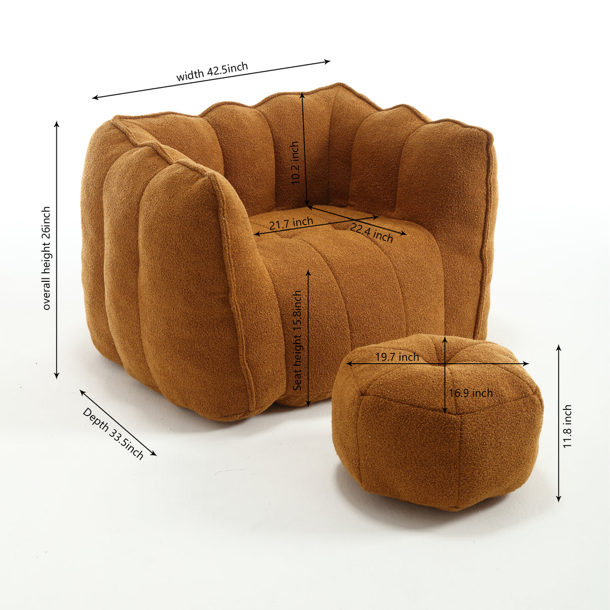 Soft Bean Bag Chair with High Resilient Foam(Chips)for living room and bedroom Comfortable Square Lazy Sofa with Footstool - V.I.P Digital Presence