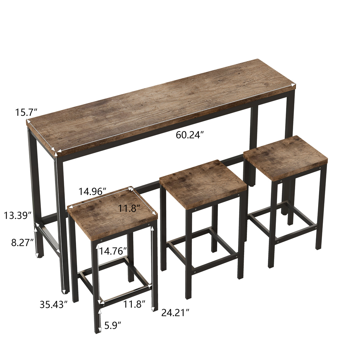 Modern Design Kitchen Dining Table Pub Table Long Dining Table Set with 3 Stools Easy Assembly Natural - V.I.P Digital Presence