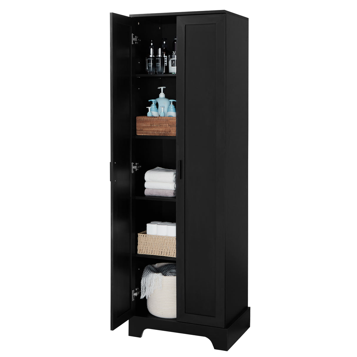 Storage Cabinet with Two Doors for Bathroom, Office, Adjustable Shelf, MDF Board, Black - V.I.P Digital Presence