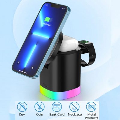 3 In 1 Magnetic Wireless Fast Charger For Smart Phone RGB Ambient Light Charging Station For Airpods IWatch - V.I.P Digital Presence