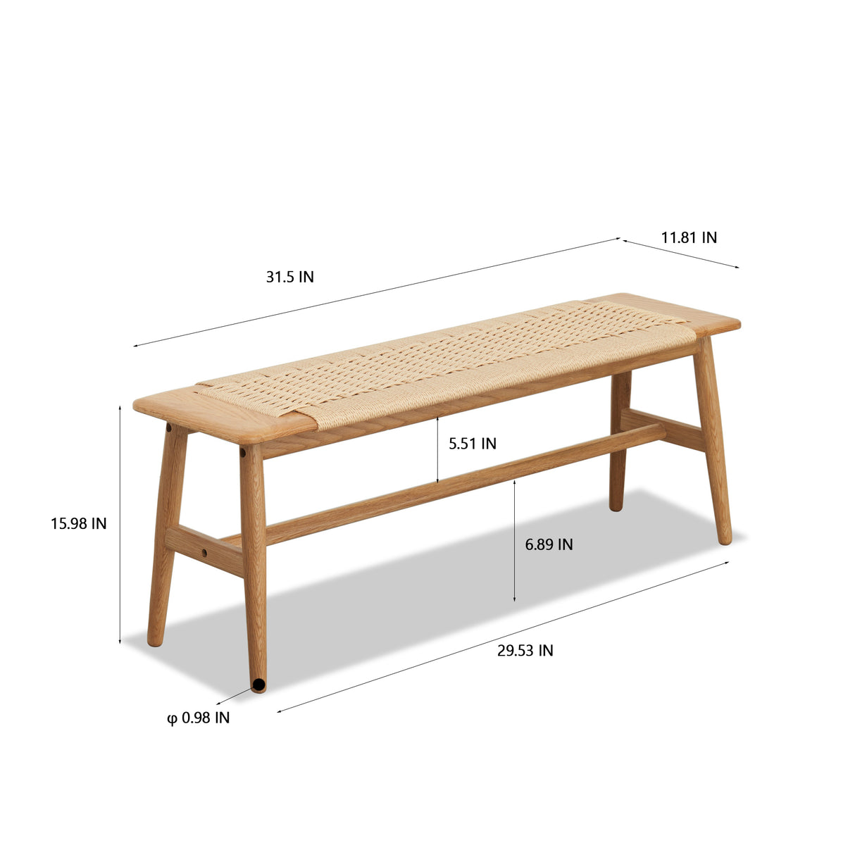 Woven Design Natural Oak Wood Dining Bench Bed Bench for Dining Room, Bedroom, Bathroom - V.I.P Digital Presence
