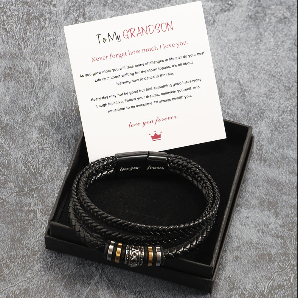 Stainless steel multi-layer woven bracelet men's titanium steel fashionable leather bracelet engraved gift - V.I.P Digital Presence