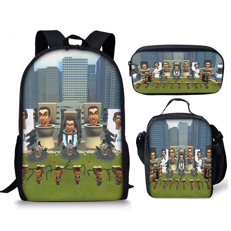 New 3PC-SET Skibidi Toilet Man Backpack Custom Game Peripheral Schoolbags For Primary Secondary School Teenage - V.I.P Digital Presence