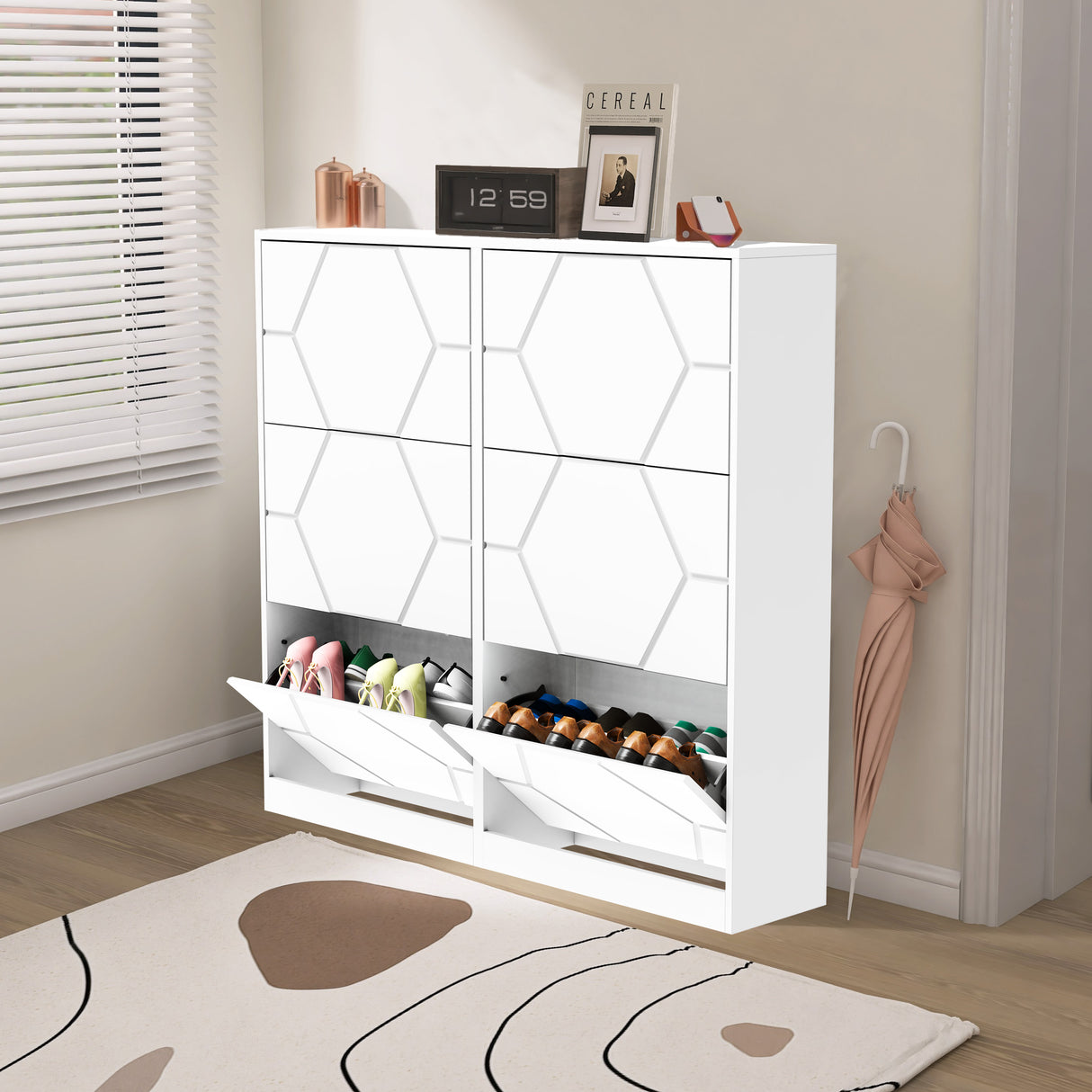 Shoe Storage Cabinet for Entryway, 6 Tiers Shoe Organizer with Carved Panels Vertical Shoe Cabinet for Front Door Entrance - V.I.P Digital Presence