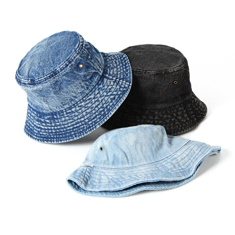 Washed denim fisherman hat for men and women in summer, Korean version, Japanese art, old flat top sunshade cloth hat, sun protection basin hat - V.I.P Digital Presence
