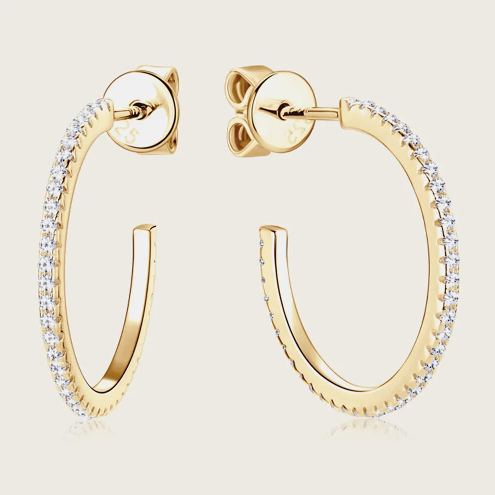 Inlaid Moissanite 925 Sterling Silver C-Hoop Earrings - V.I.P Digital Presence