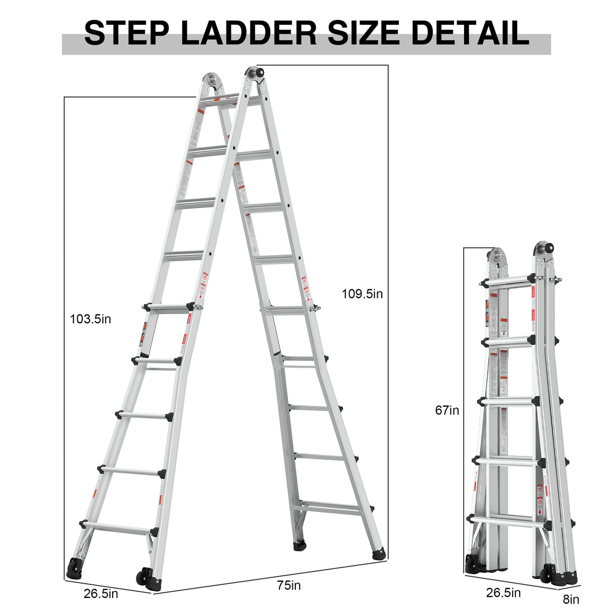 Aluminum Multi-Position Ladder with Wheels, 300 lbs Weight Rating, 22 FT - V.I.P Digital Presence
