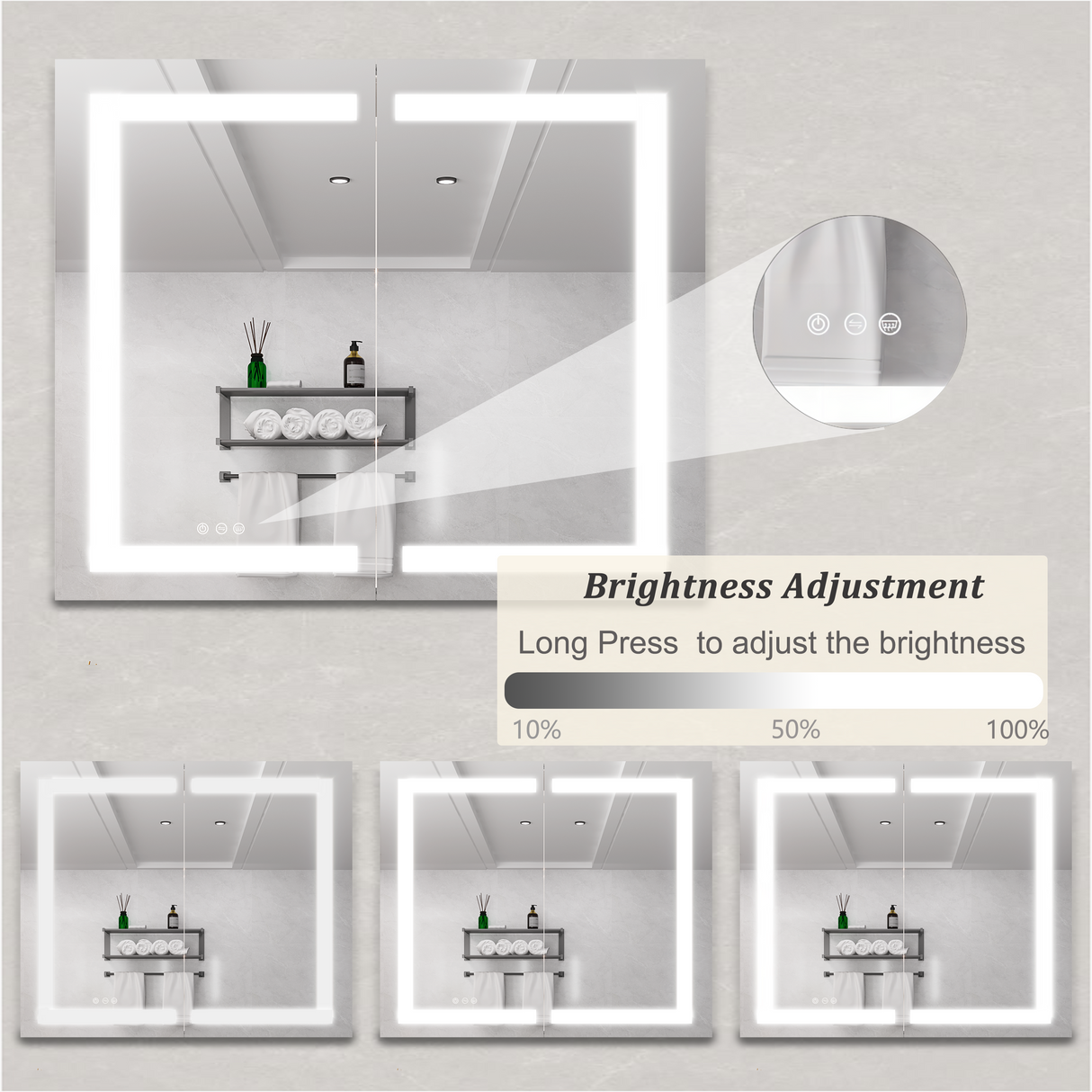36 x 30 inch Medicine Cabinet with LED Vanity Mirror Anti-Fog Recessed or Surface Mount Waterproof DimmableAluminum 3000K~6000K Lighted Double Door Bathroom Cabinet with Touch Switch - V.I.P Digital Presence