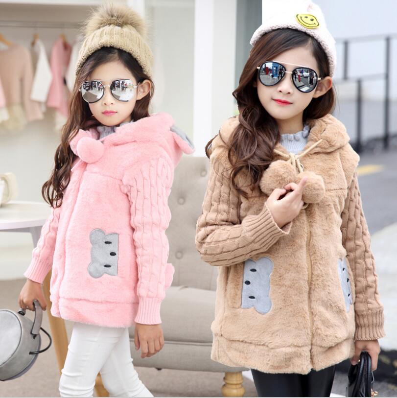 Precioso osito, ropa de invierno para niñas, abrigo de piel sintética de forro polar, chaqueta cálida, traje de nieve para Navidad, ropa de abrigo para niños, parka