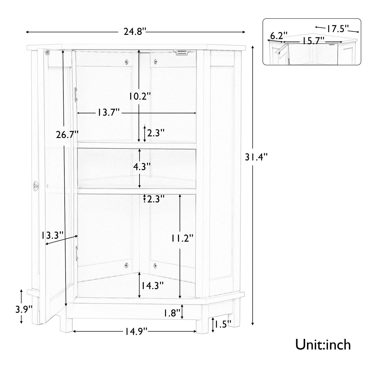 Black Bathroom Cabinet Triangle Corner Storage Cabinet with Adjustable Shelf Modern Style MDF Board - V.I.P Digital Presence