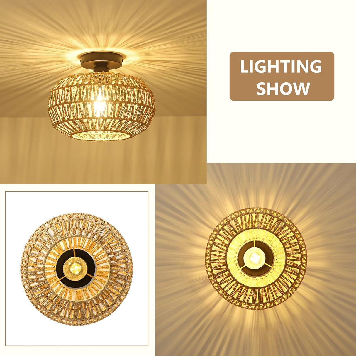 Rattan Light Fixtures Ceiling Mount,Boho Ceiling Light Fixture with Dimmable LED Bulb Mini Hand Woven Rattan - V.I.P Digital Presence