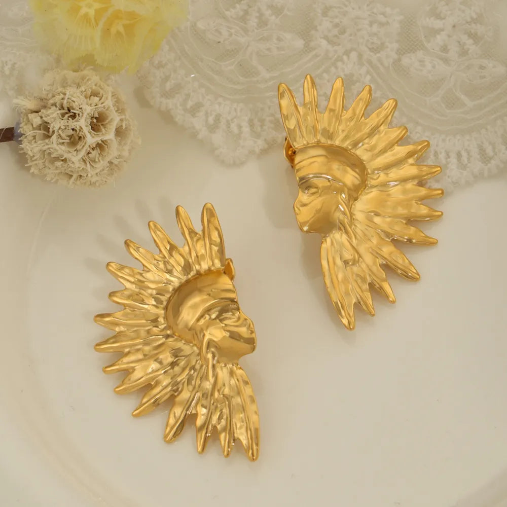 Geometric jewelry with wrinkled texture Indian style design titanium steel gold-plated earrings - V.I.P Digital Presence