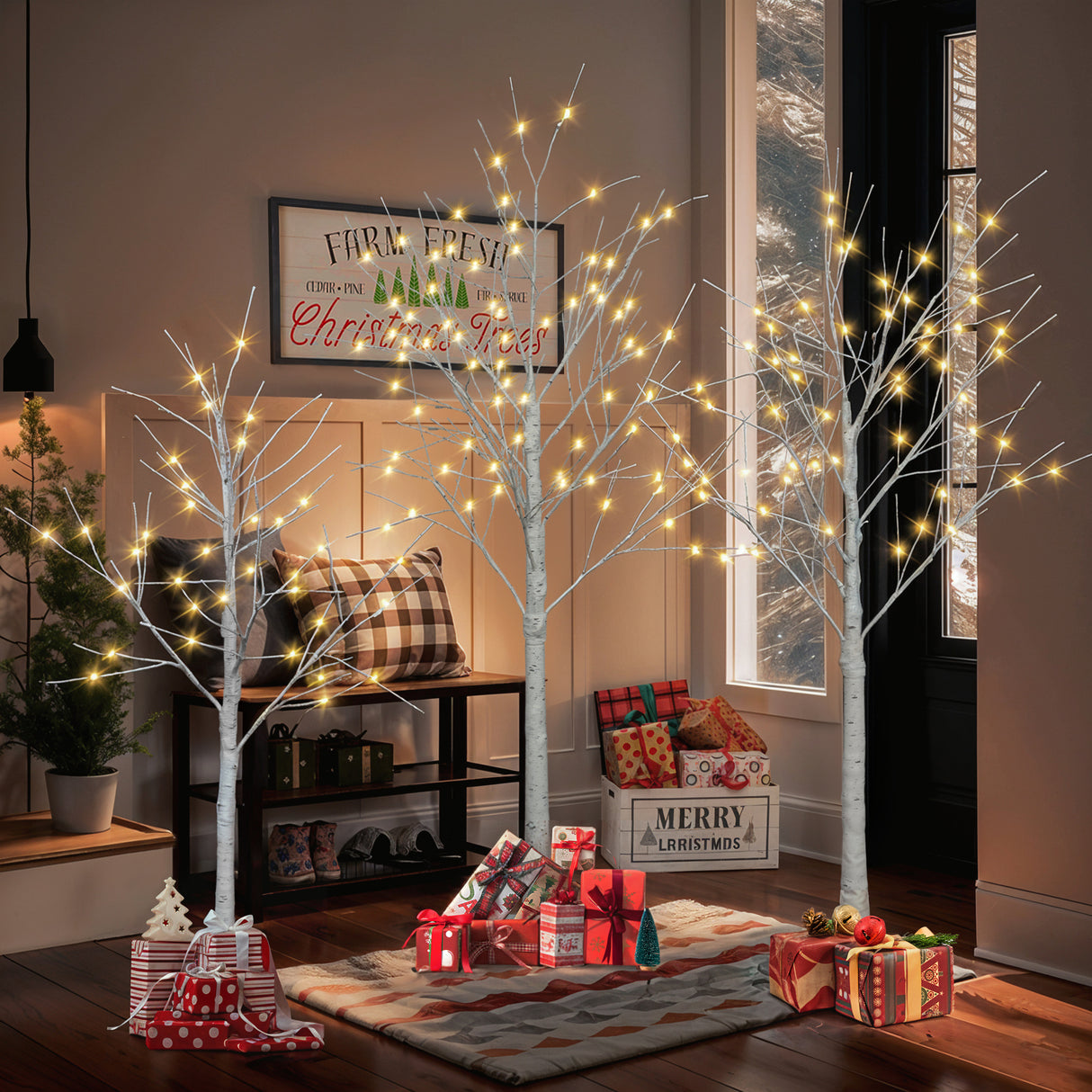 Artificial birch tree with light, 4FT 48 LED/5FT 72 LED/6FT 96 LED, with warm white light, indoor and outdoor decoration - V.I.P Digital Presence