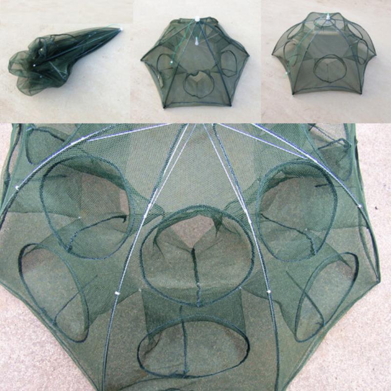 Red de pesca plegable con 12 agujeros para cangrejos y peces