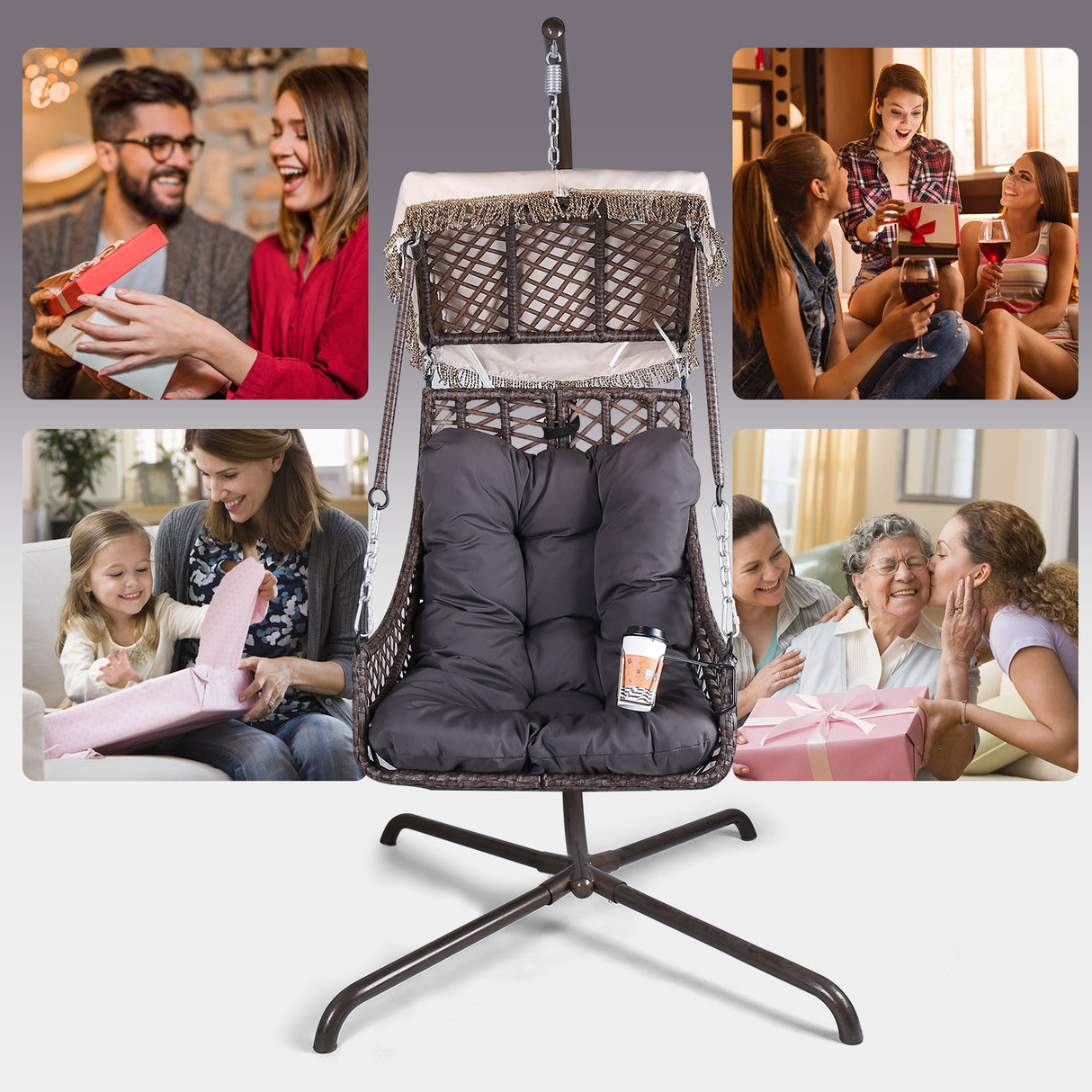 Swing Egg Chair with Stand Indoor Outdoor Wicker Rattan Frame 350lbs Capacity Hammock Chair - V.I.P Digital Presence