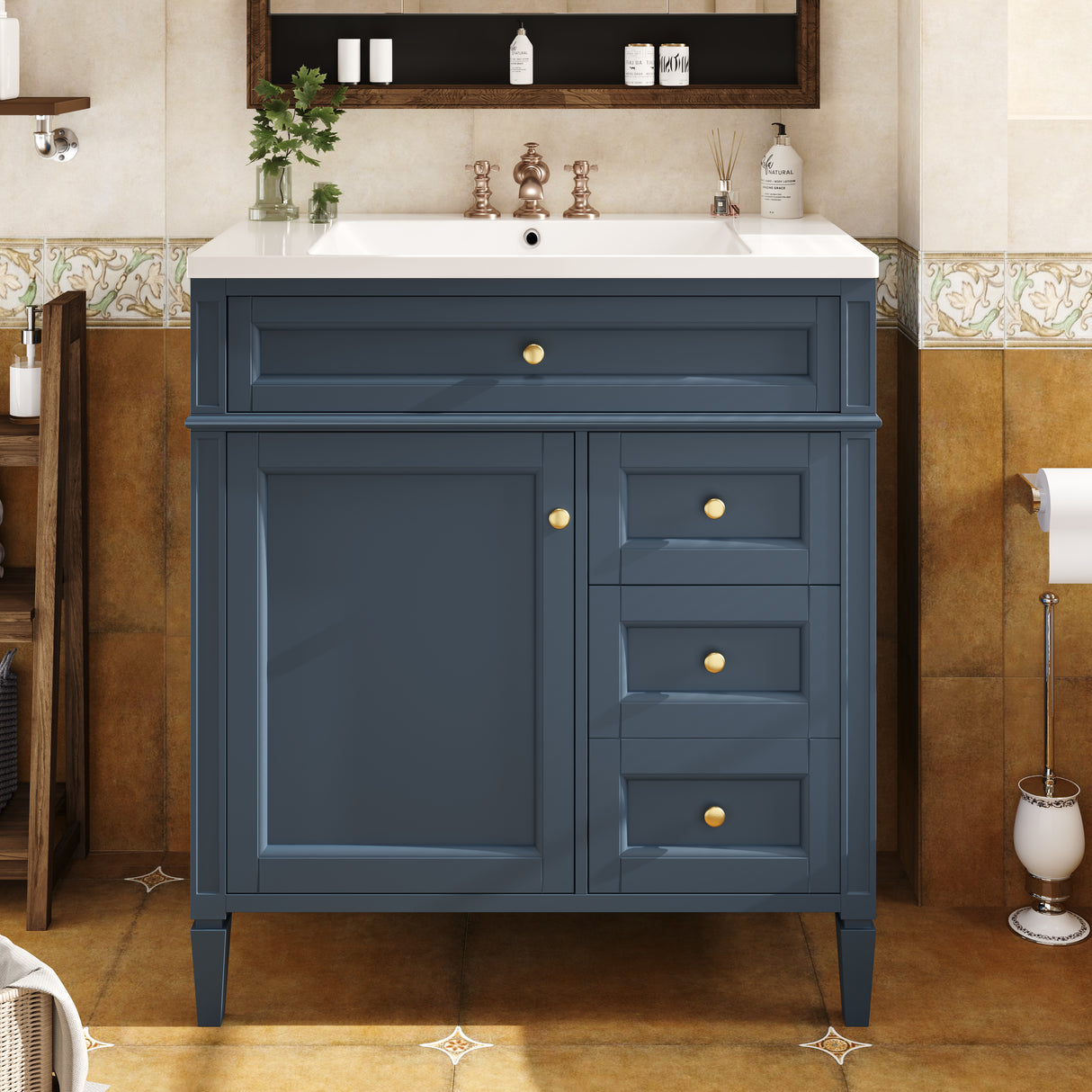 30 inch bathroom vanity with top sink, storage cabinet with 2 drawers and 1 drawer, single sink bathroom vanity - V.I.P Digital Presence