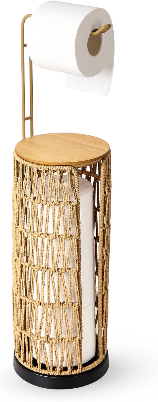 Freestanding Toilet Paper Holder with Storage 3 Rolls of Tissue Holder for Bathroom Handmade Woven Toilet Paper Roll Stand - V.I.P Digital Presence