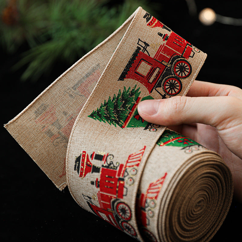 Christmas ribbon imitation linen ribbon decoration bow accessories snowflake Christmas ribbon in stock - V.I.P Digital Presence