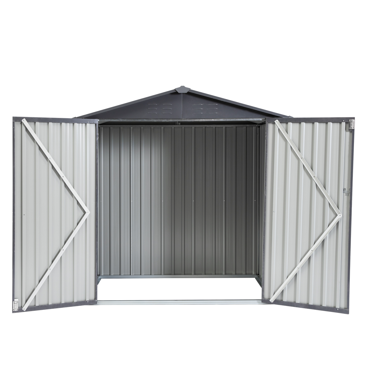 XWT014 Garden Metal Storage Shed Gray White 6x4x6ft outdoor storing tools Rainproof Hinge door version - V.I.P Digital Presence