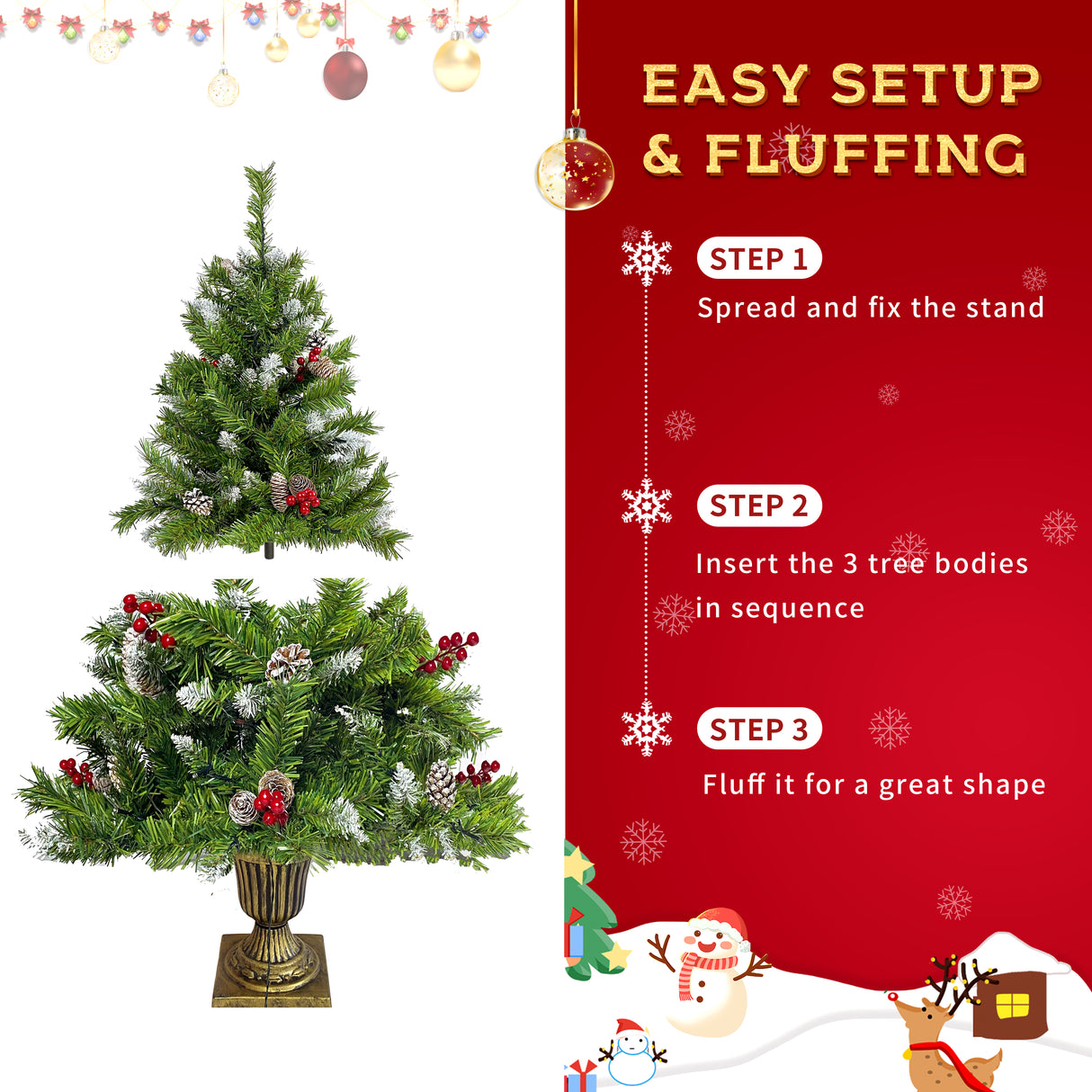 Christmas Tree Artificial Christmas 4-piece Set, including flower wreath, flower wreath, and 2 entrance trees, with LED lights - V.I.P Digital Presence